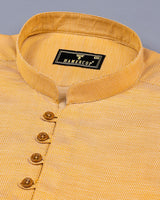 Honey Yellow Dobby Textured Cotton Shirt Style Kurta