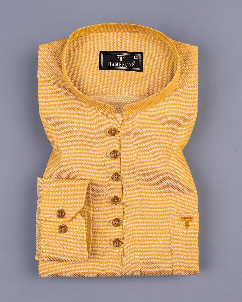 Honey Yellow Dobby Textured Cotton Shirt Style Kurta