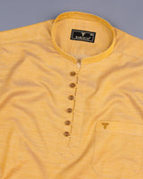 Honey Yellow Dobby Textured Cotton Shirt Style Kurta