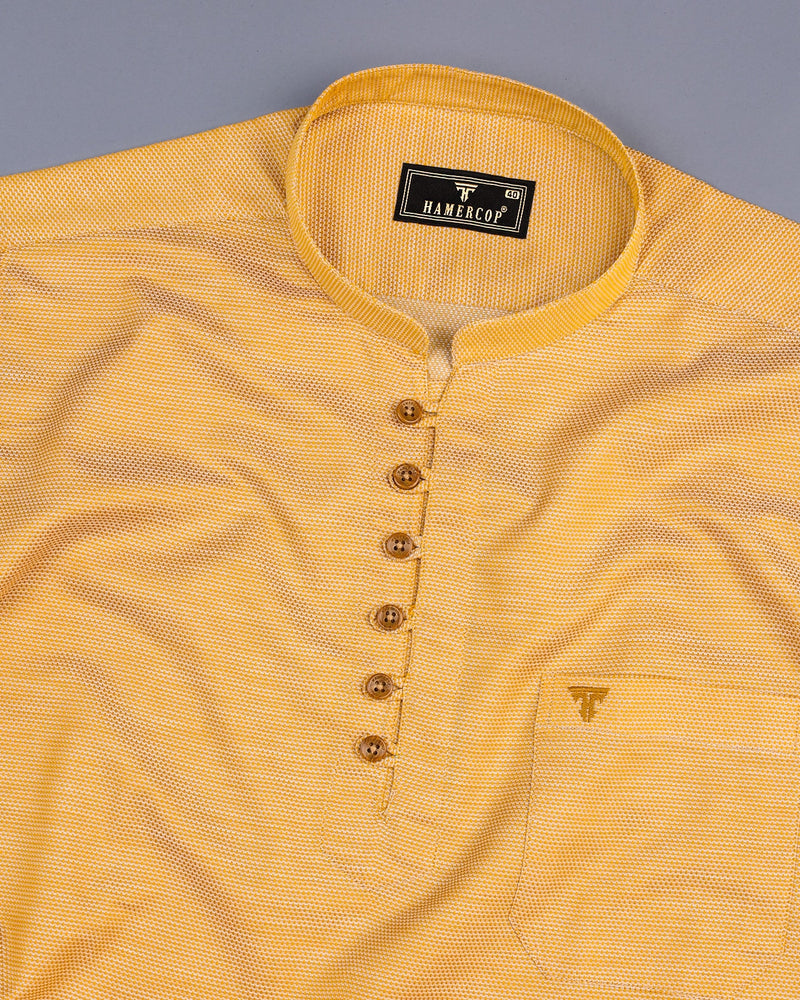 Honey Yellow Dobby Textured Cotton Shirt Style Kurta