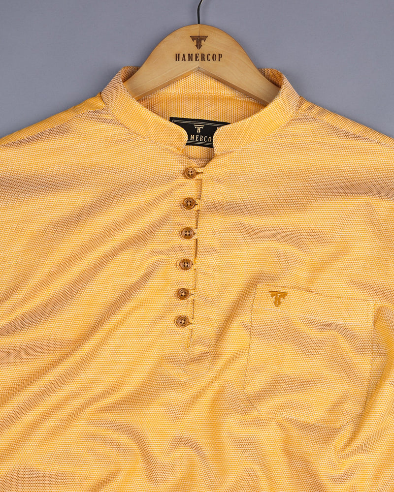 Honey Yellow Dobby Textured Cotton Shirt Style Kurta