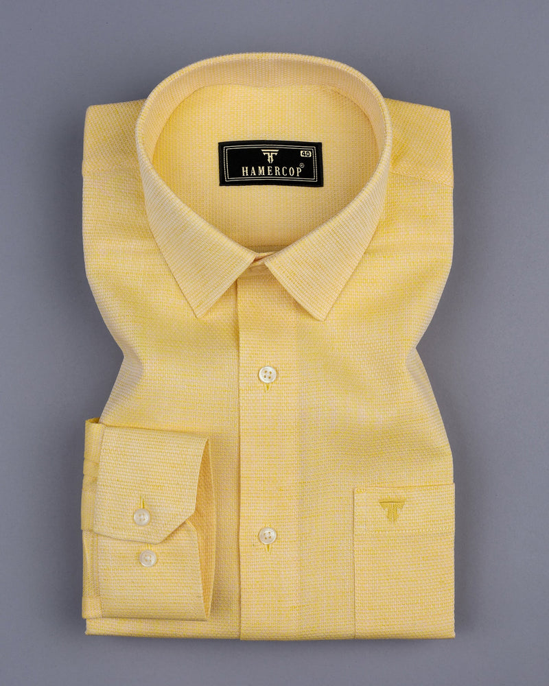 Banana Yellow Hexagon Shaped Dobby Cotton Shirt