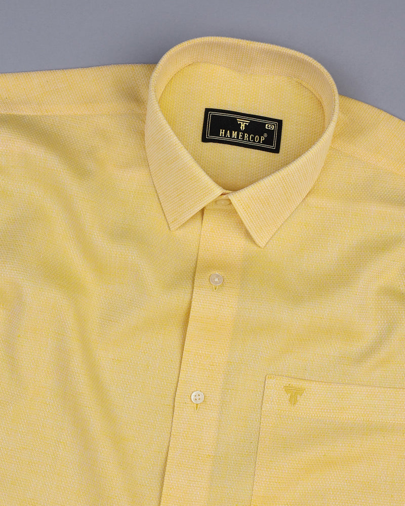 Banana Yellow Hexagon Shaped Dobby Cotton Shirt