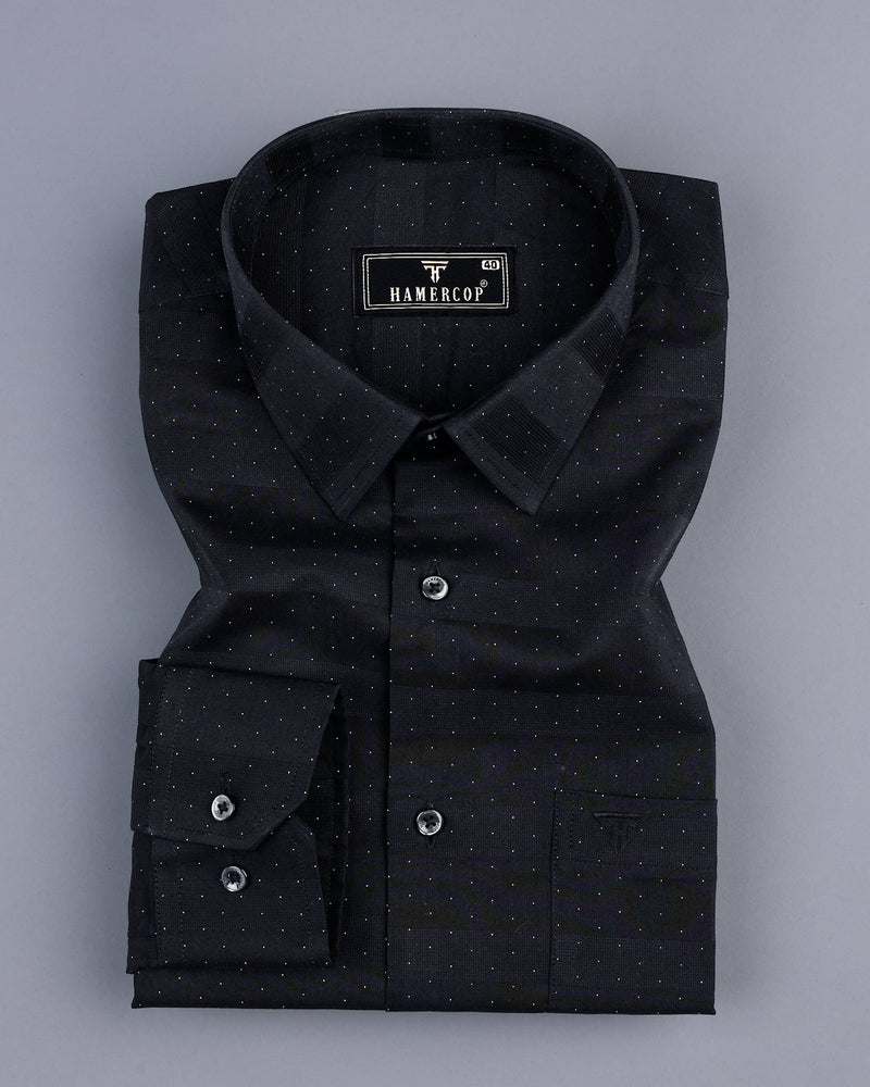 Black Weft Stripe With White Dotted Premium Dobby Cotton Shirt