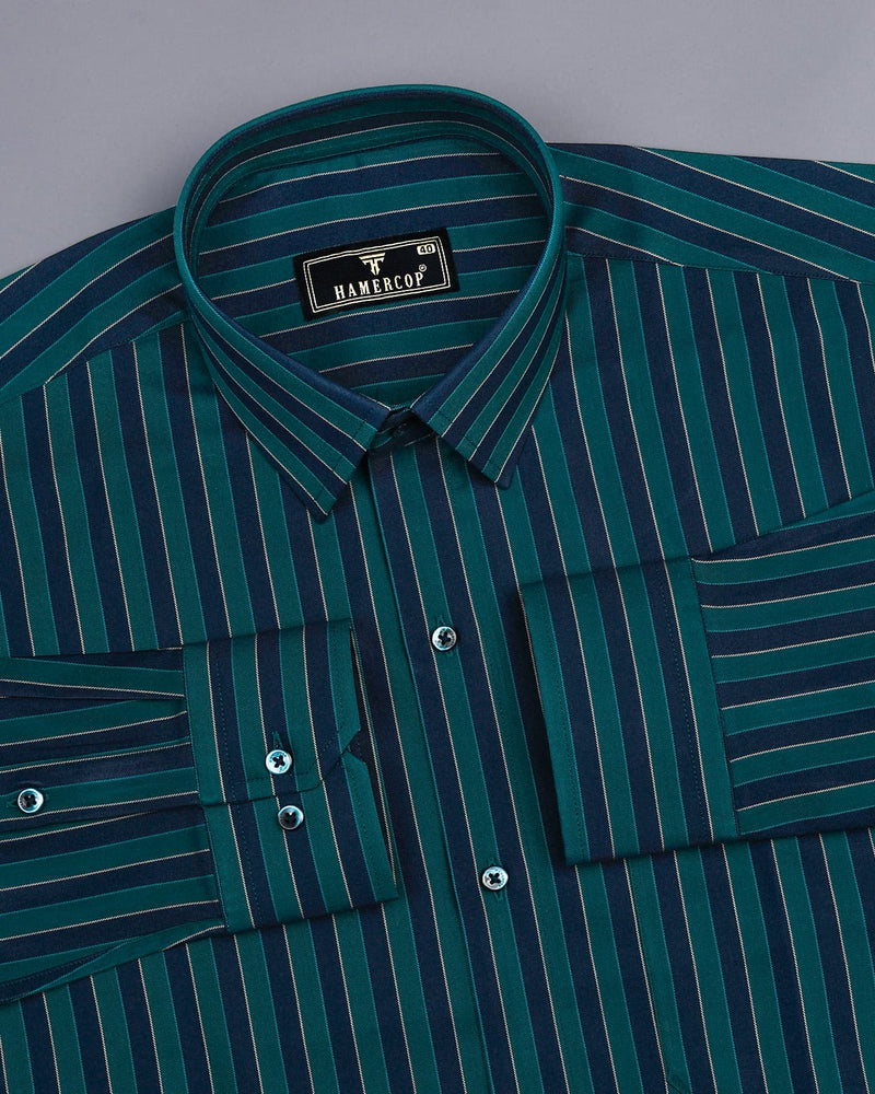 NavyBlue With Peacock Green Stripe Premium Cotton Shirt