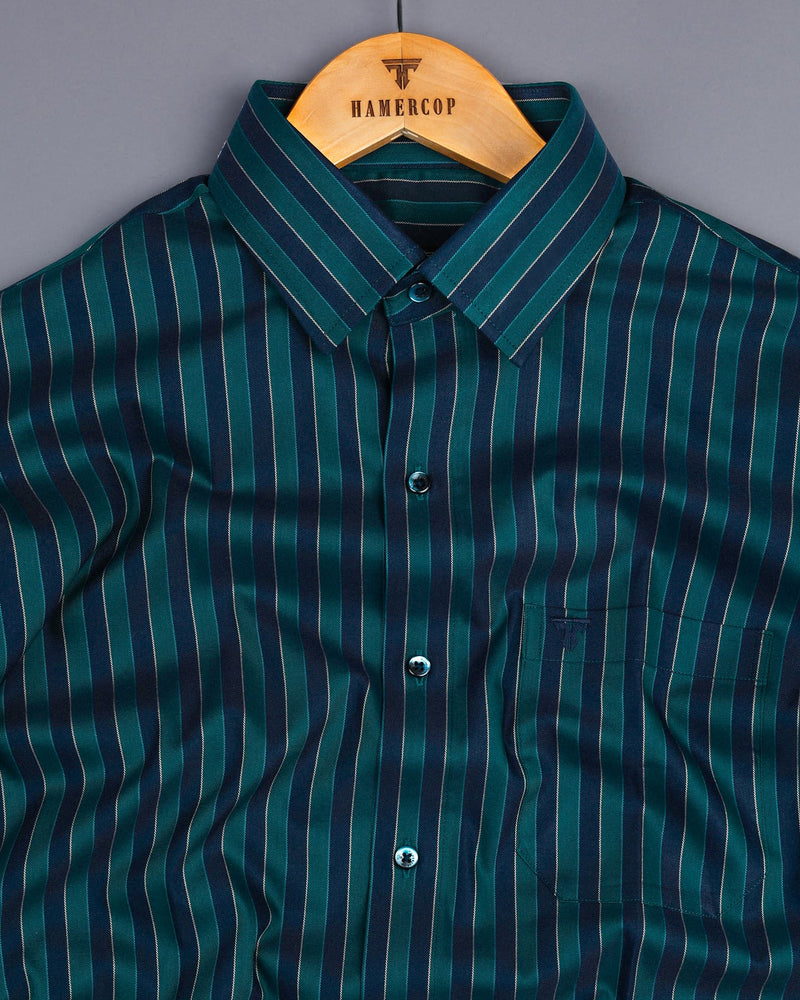 NavyBlue With Peacock Green Stripe Premium Cotton Shirt