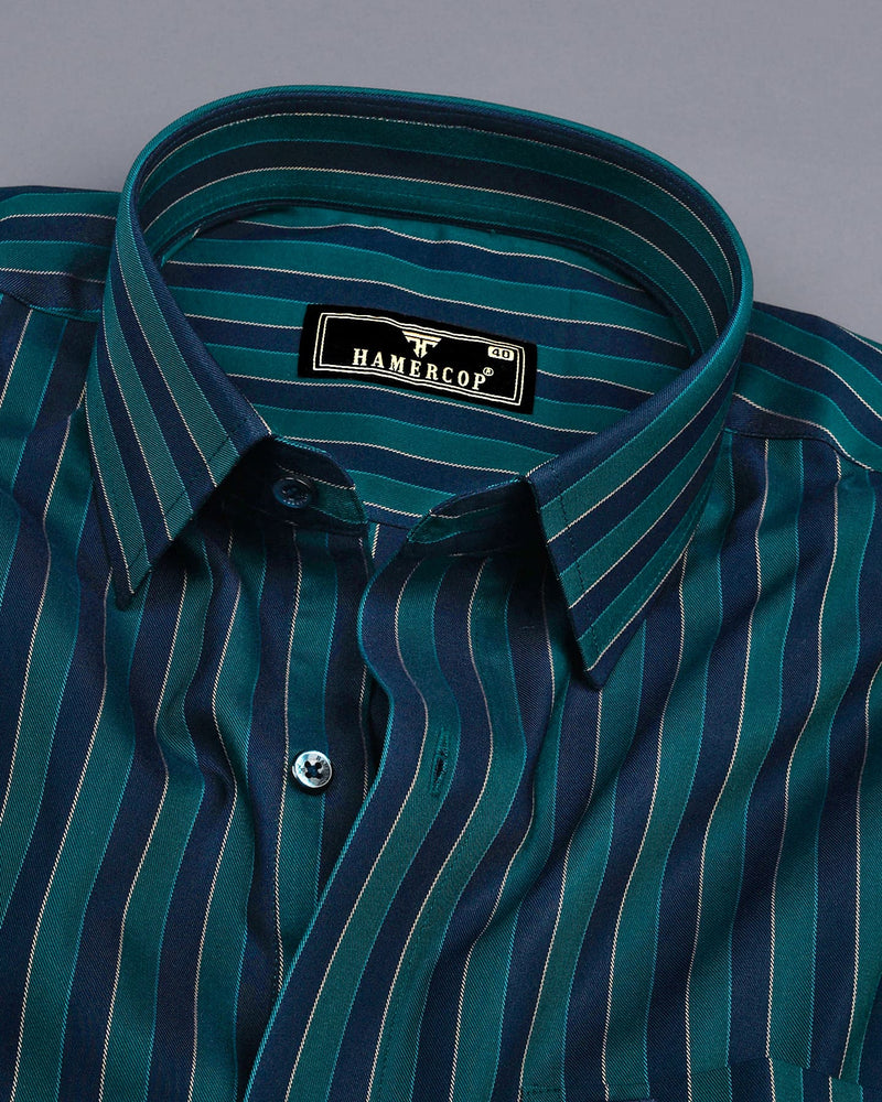 NavyBlue With Peacock Green Stripe Premium Cotton Shirt