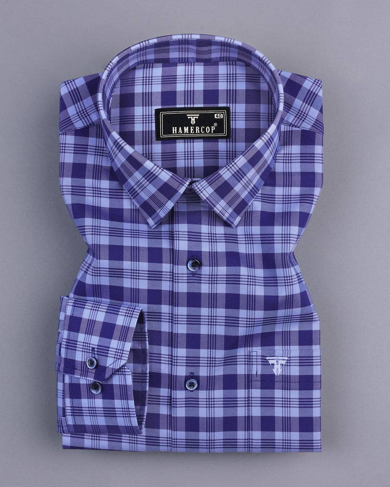 Bela Blue Twill Check Premium Cotton Formal Shirt