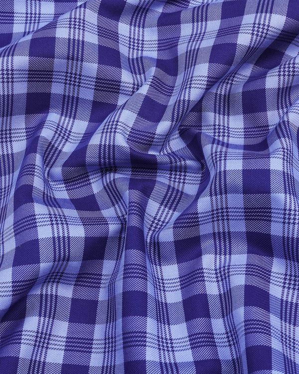 Bela Blue Twill Check Premium Cotton Formal Shirt