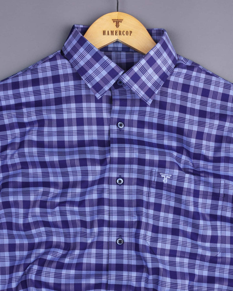 Bela Blue Twill Check Premium Cotton Formal Shirt