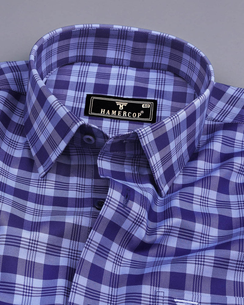 Bela Blue Twill Check Premium Cotton Formal Shirt