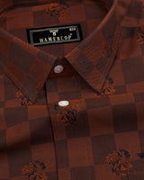 Cinnamon Brown Jacquard Textured Sudoku Check Cotton Shirt