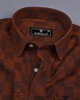 Cinnamon Brown Jacquard Textured Sudoku Check Cotton Shirt