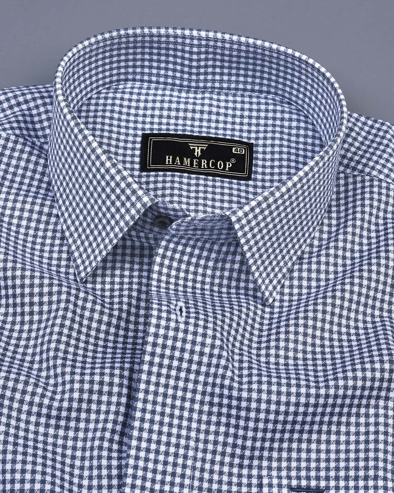 Steel Gray With White Check Dobby Cotton Formal Shirt