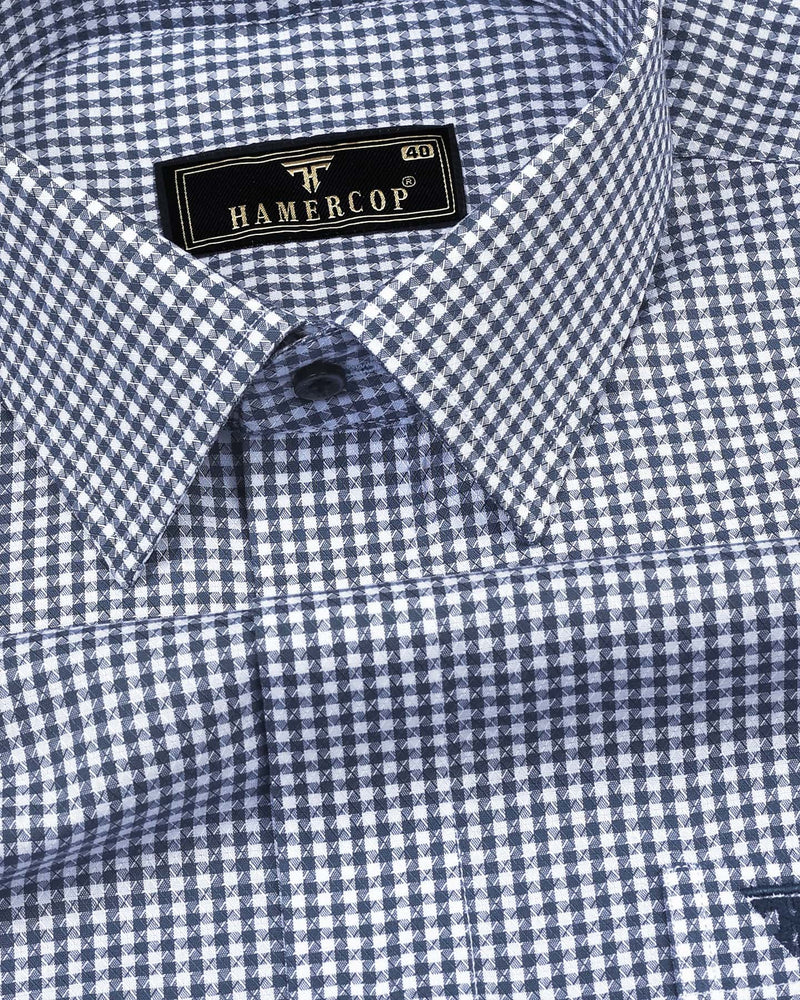 Steel Gray With White Check Dobby Cotton Formal Shirt