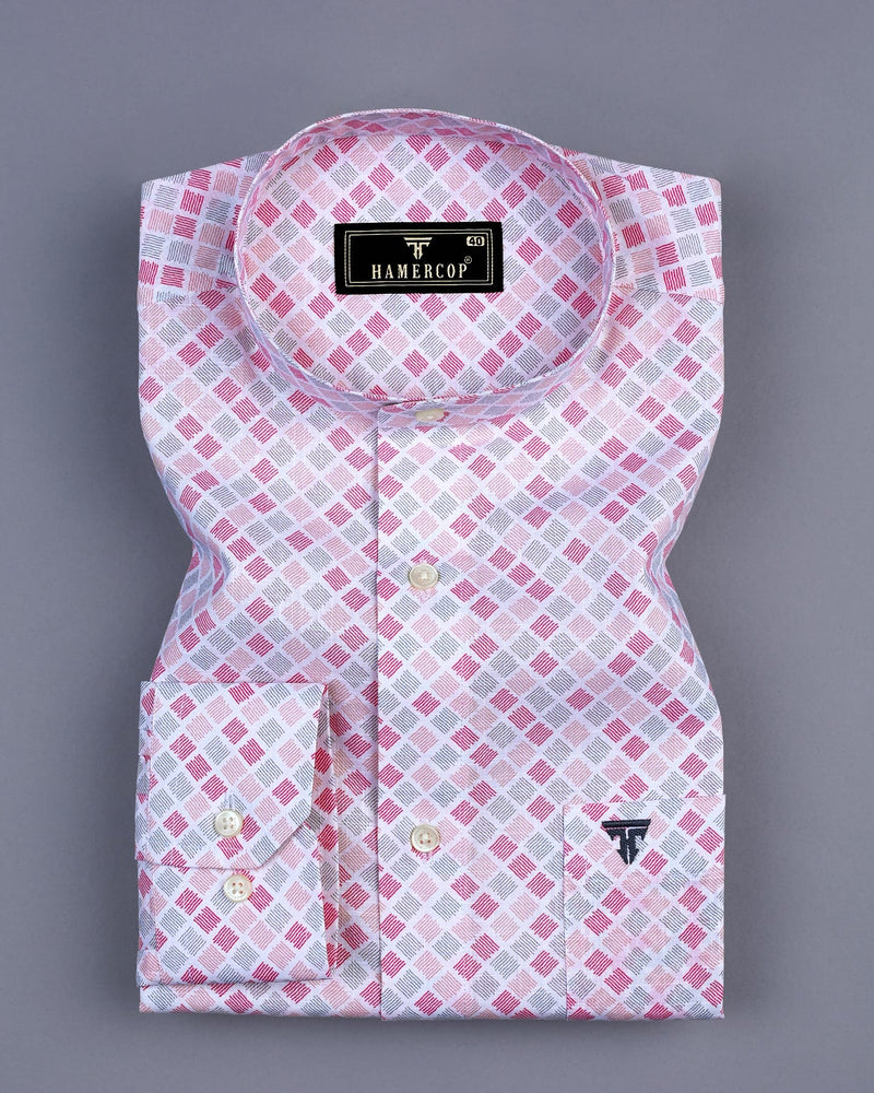 Melody Pink Square Block Printed Amsler Linen Cotton Shirt