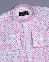 Melody Pink Square Block Printed Amsler Linen Cotton Shirt