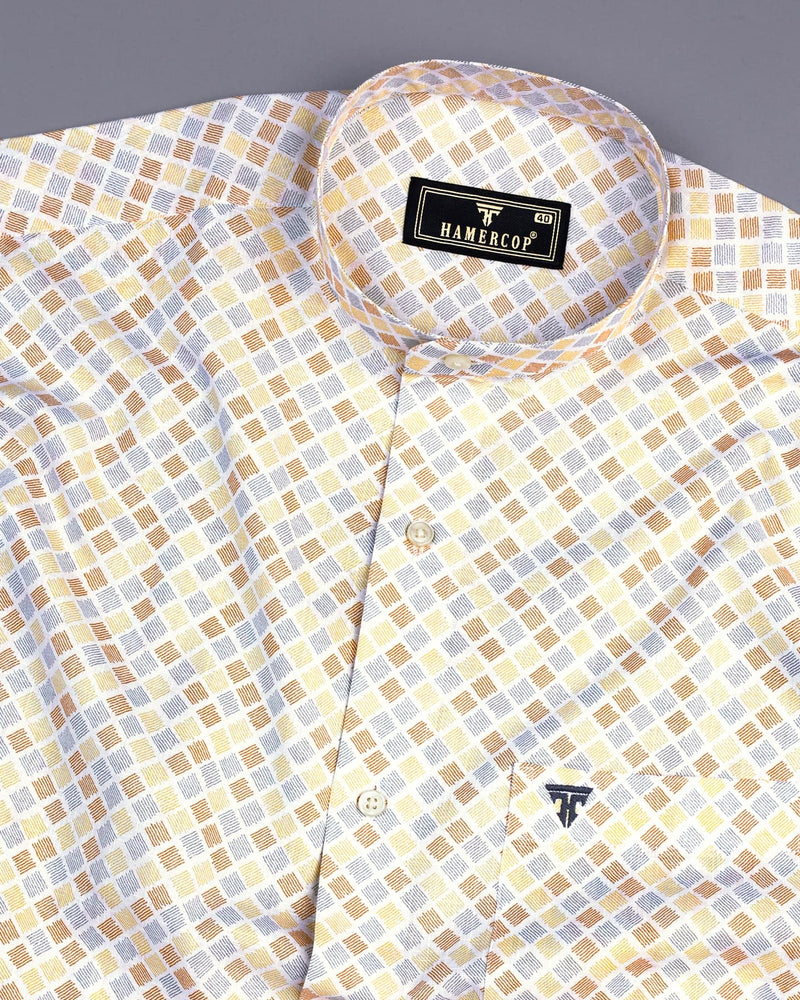 Melody Yellow Square Block Printed Amsler Linen Cotton Shirt