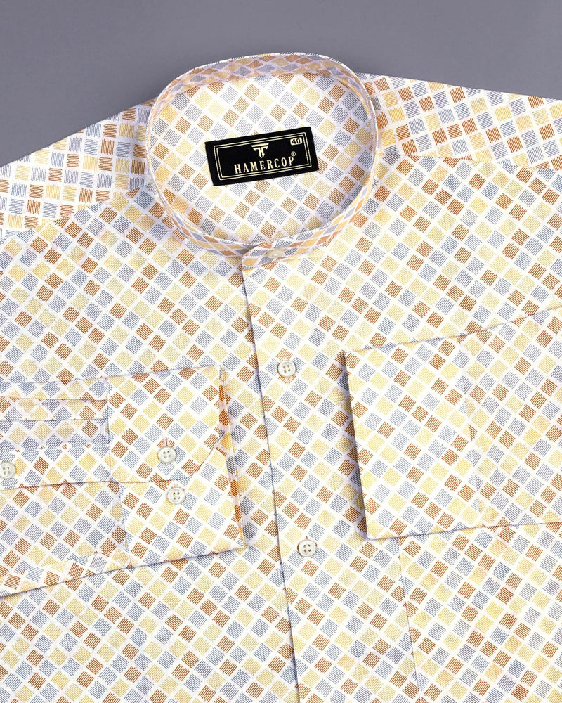 Melody Yellow Square Block Printed Amsler Linen Cotton Shirt