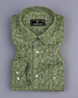 Lupine Green Flower Printed Self Stripe Dobby Cotton Shirt