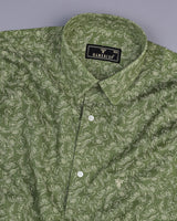 Lupine Green Flower Printed Self Stripe Dobby Cotton Shirt