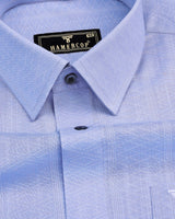 Midas SkyBlue With White Geometrical Printed Linen Cotton Shirt