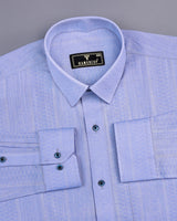 Midas SkyBlue With White Geometrical Printed Linen Cotton Shirt