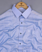 Midas SkyBlue With White Geometrical Printed Linen Cotton Shirt