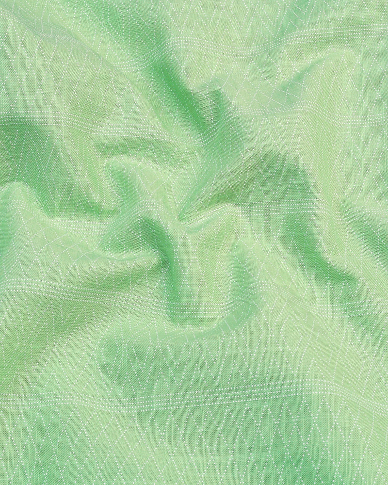 Midas Green With White Geometrical Printed Linen Cotton Shirt