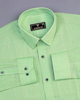 Midas Green With White Geometrical Printed Linen Cotton Shirt