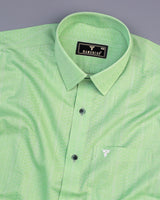 Midas Green With White Geometrical Printed Linen Cotton Shirt