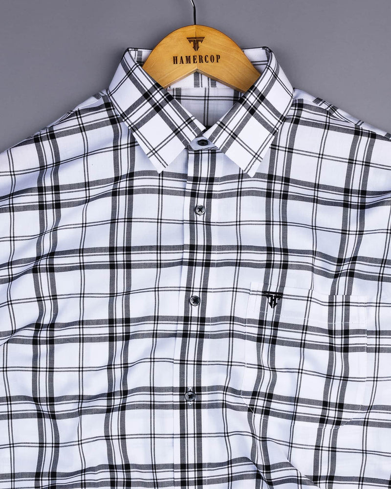 Briton White And Black Twill Check Formal Cotton Shirt