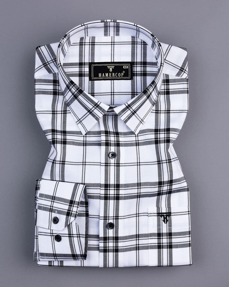 Briton White And Black Twill Check Formal Cotton Shirt