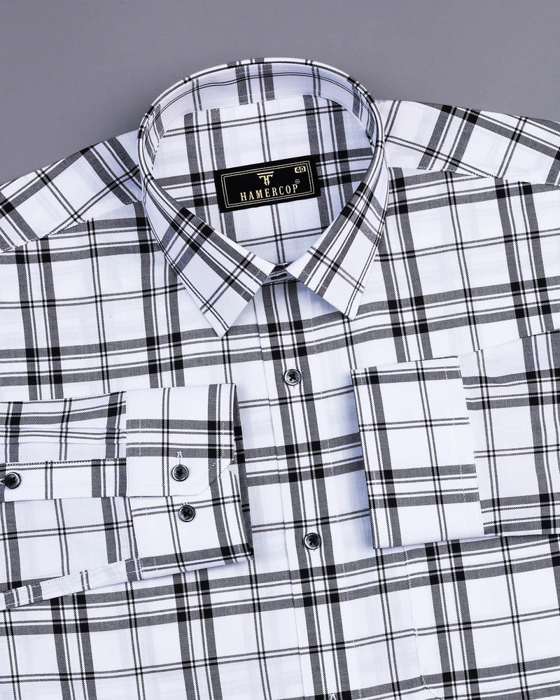 Briton White And Black Twill Check Formal Cotton Shirt