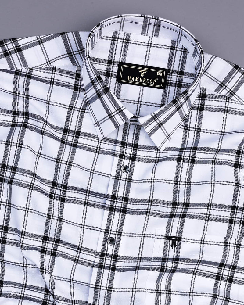 Briton White And Black Twill Check Formal Cotton Shirt