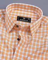 Melon Orange With White Oxford Check Formal Cotton Shirt