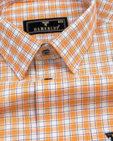 Melon Orange With White Oxford Check Formal Cotton Shirt