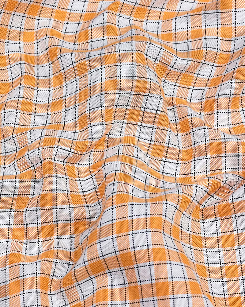 Melon Orange With White Oxford Check Formal Cotton Shirt