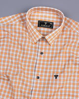 Melon Orange With White Oxford Check Formal Cotton Shirt