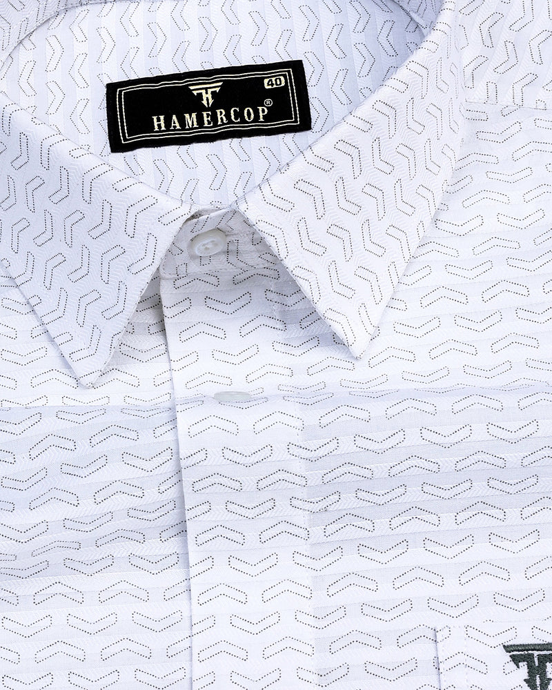 Nile White With Gray Print Self Weft Stripe Dobby Cotton Shirt