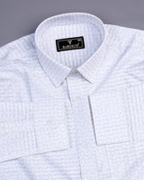 Nile White With Gray Print Self Weft Stripe Dobby Cotton Shirt