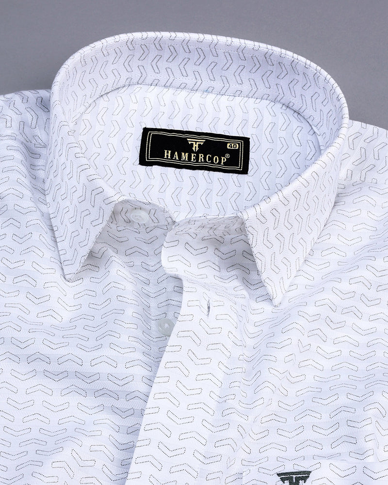 Nile White With Gray Print Self Weft Stripe Dobby Cotton Shirt