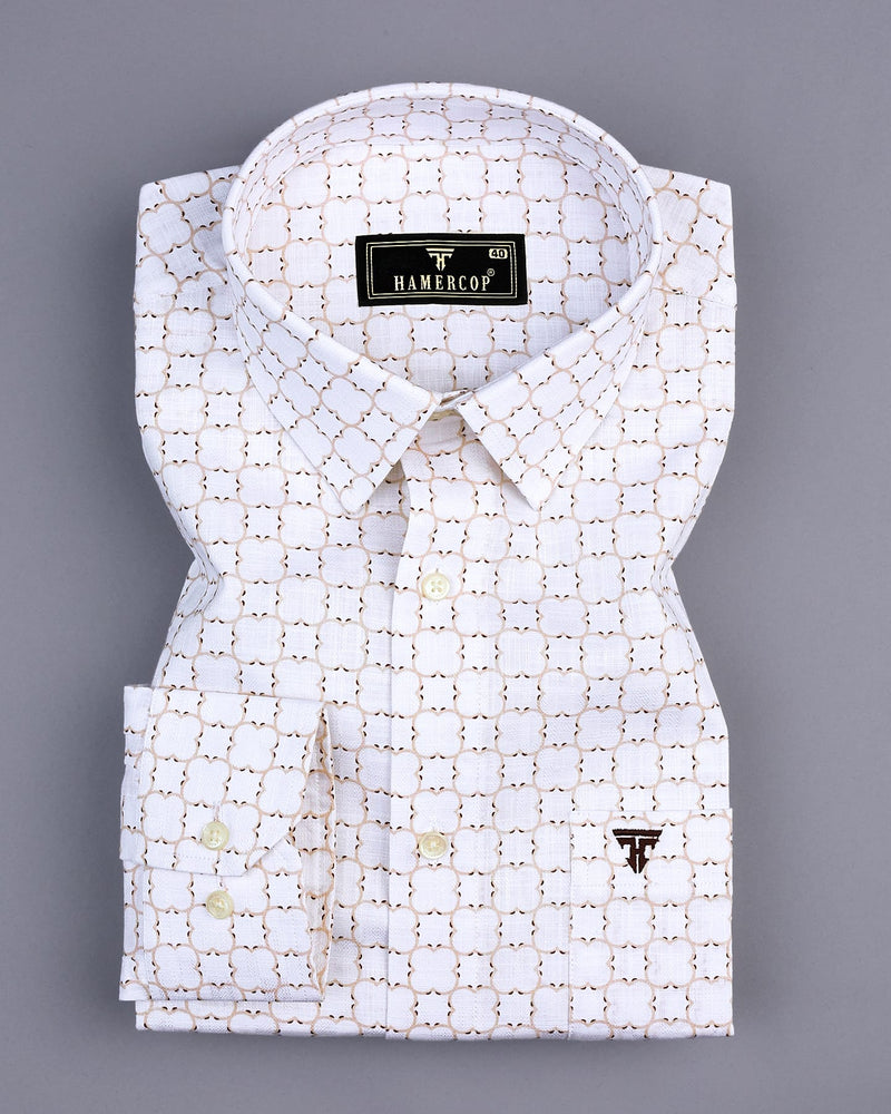 Rewa Cream With White Printed Amsler Linen Cotton Shirt