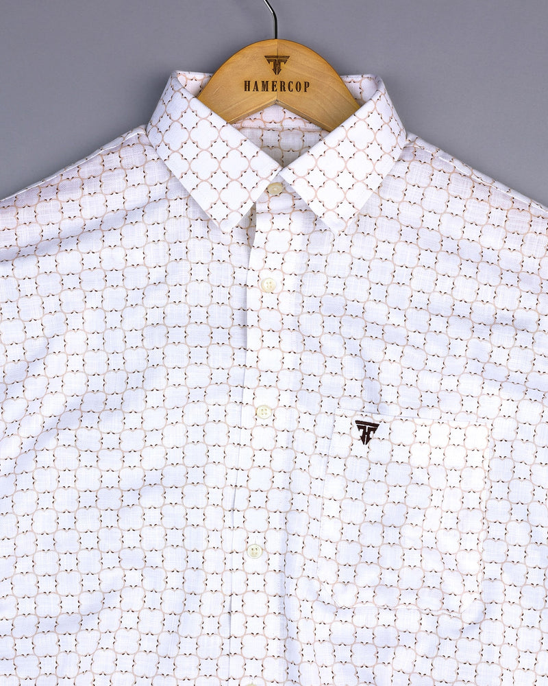 Rewa Cream With White Printed Amsler Linen Cotton Shirt