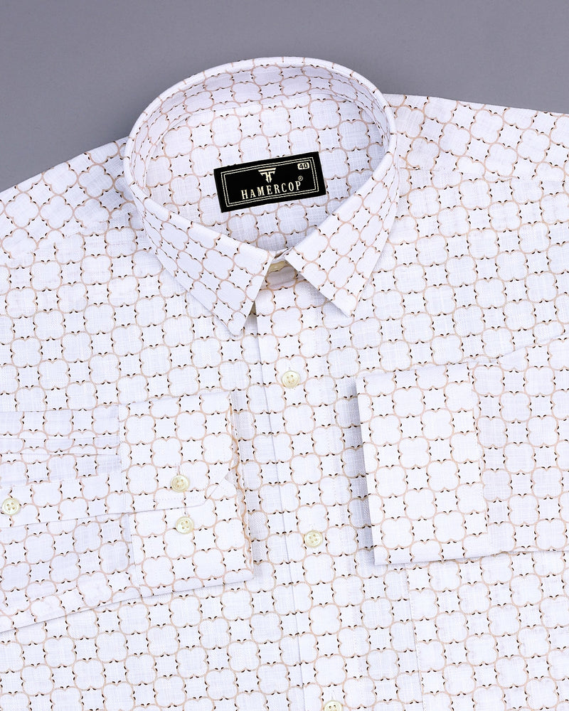 Rewa Cream With White Printed Amsler Linen Cotton Shirt