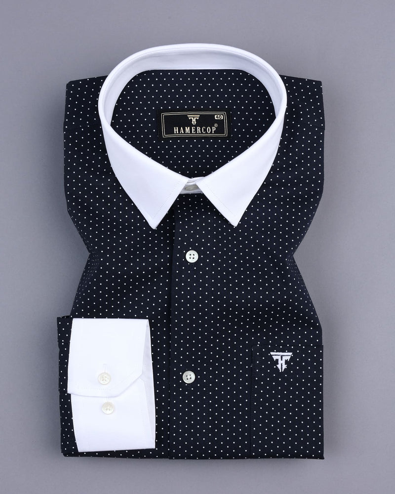 NavyBlue With White Dot Polka Printed Cotton Designer Shirt