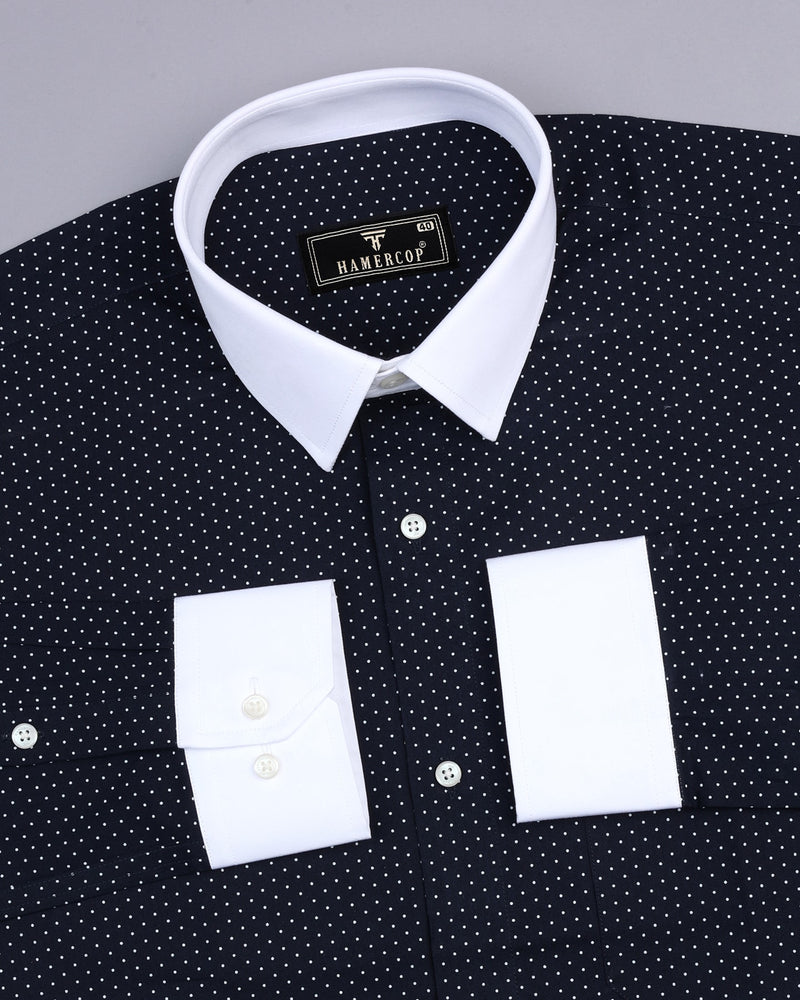 NavyBlue With White Dot Polka Printed Cotton Designer Shirt