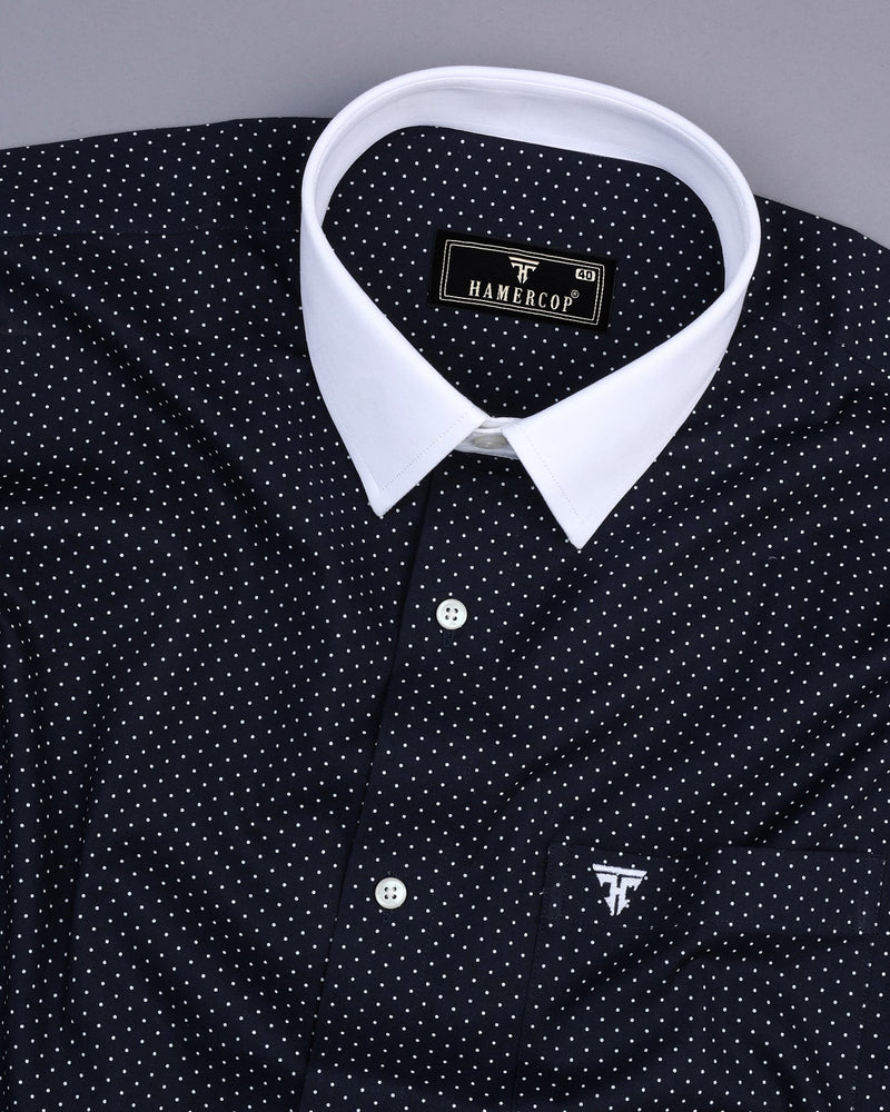 NavyBlue With White Dot Polka Printed Cotton Designer Shirt