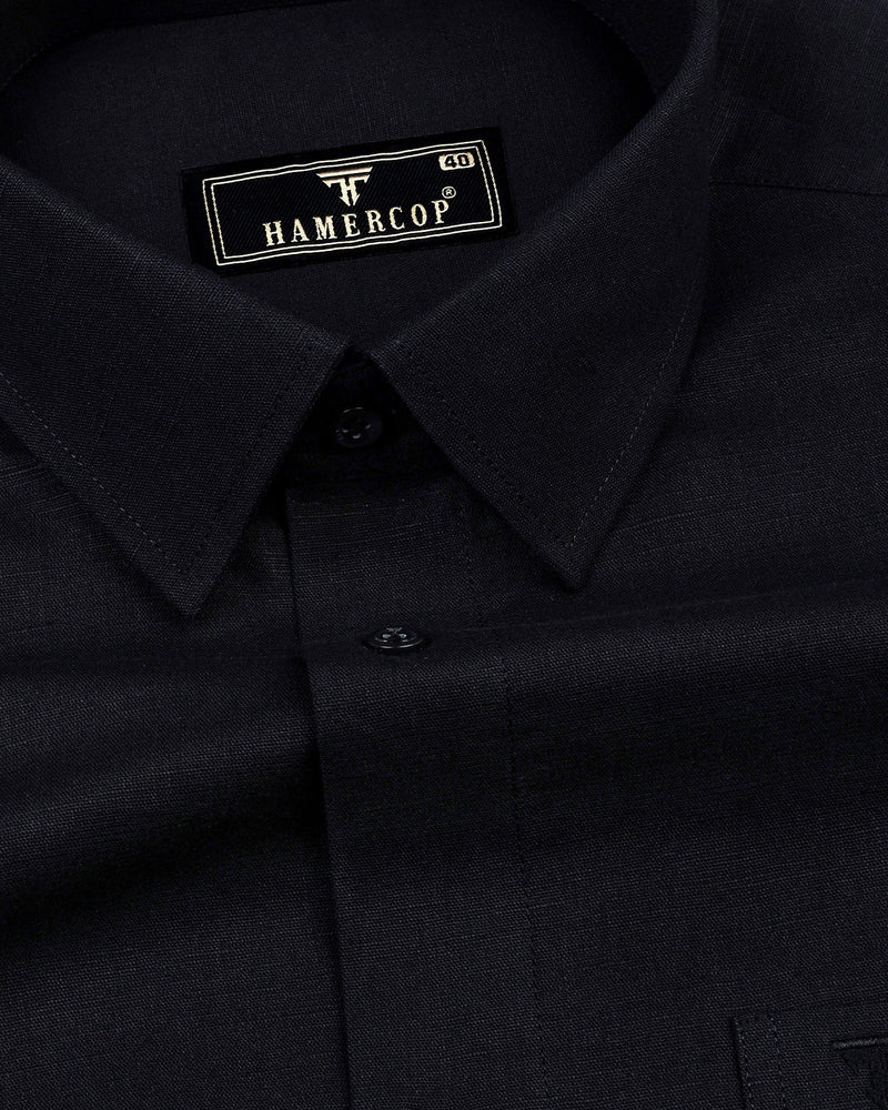 Midnight Black Linen Cotton Formal Shirt