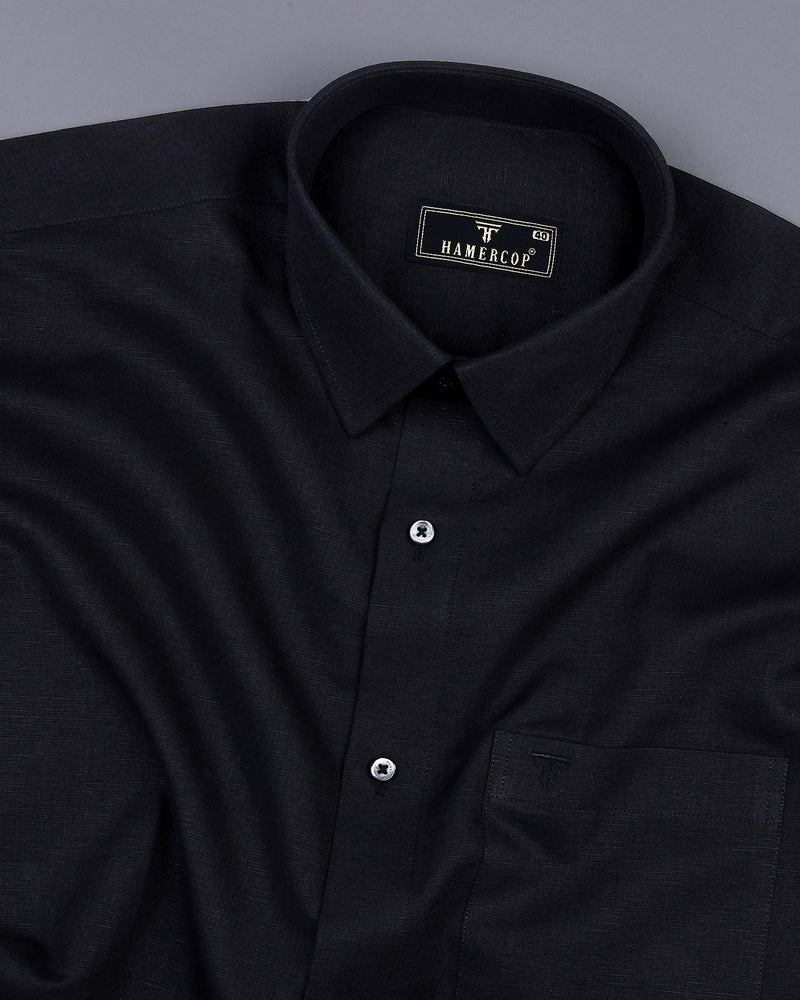 Midnight Black Linen Cotton Formal Shirt